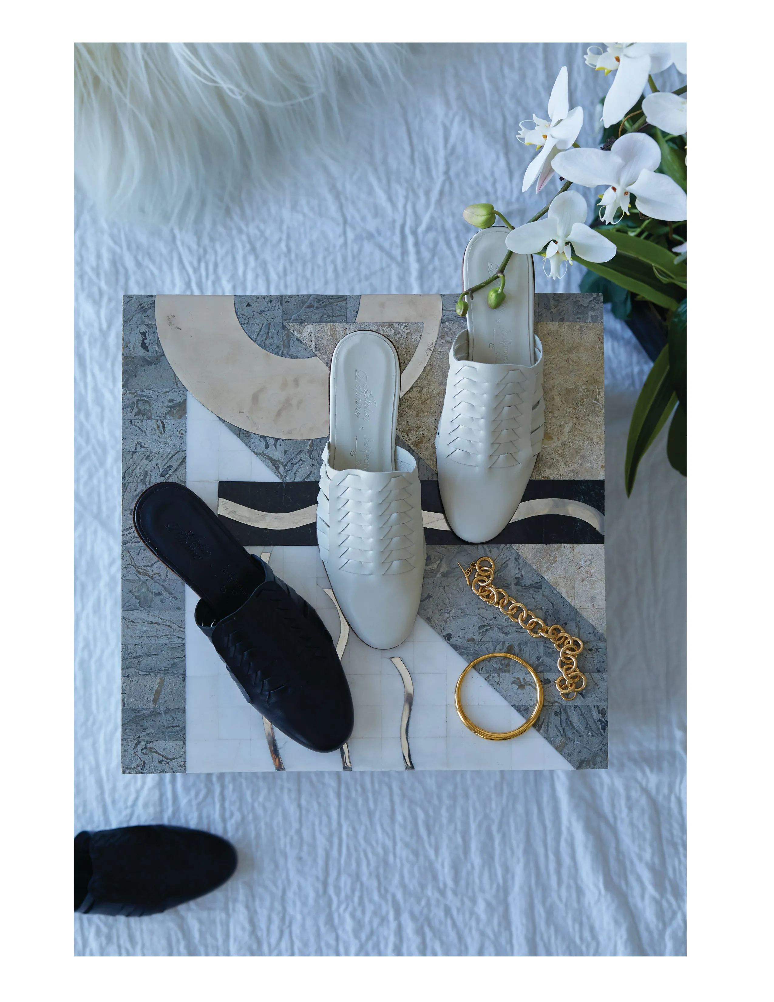 Archive Sale Leather Woven Slides in White