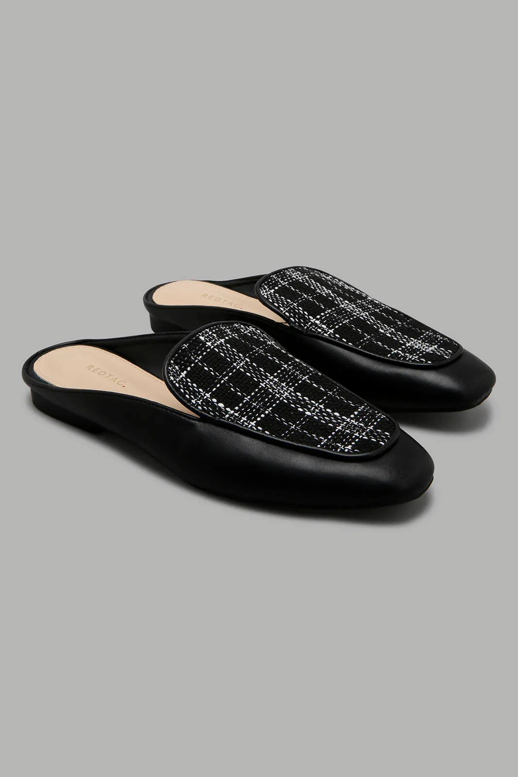 Black Applique Tweed Mule