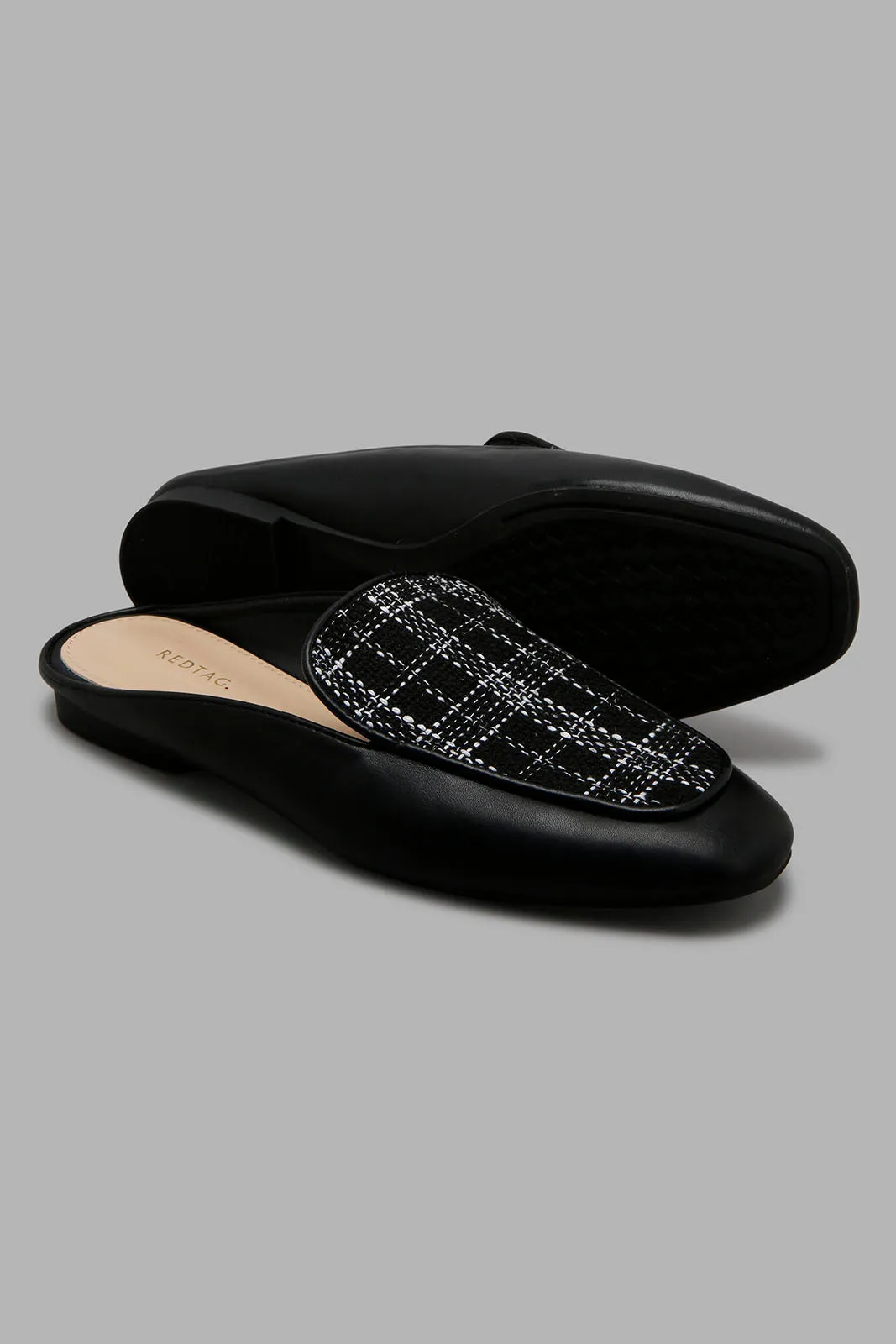 Black Applique Tweed Mule