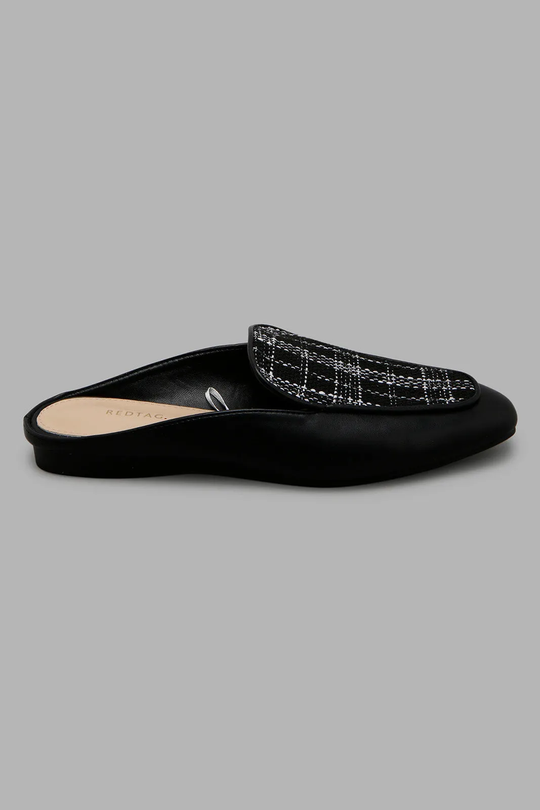Black Applique Tweed Mule