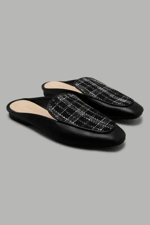 Black Applique Tweed Mule