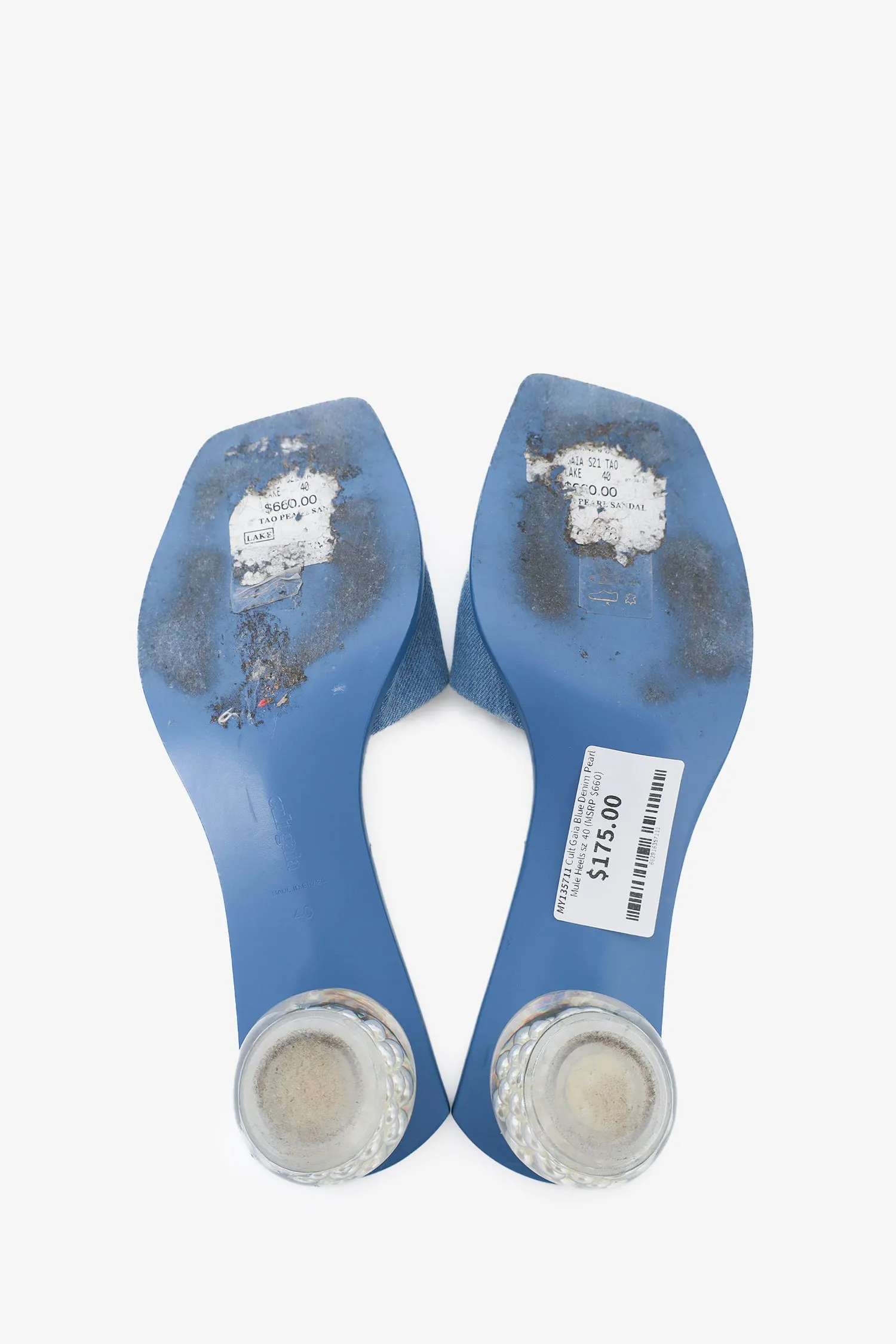 Cult Gaia Blue Denim Pearl Mule Heels Size 40