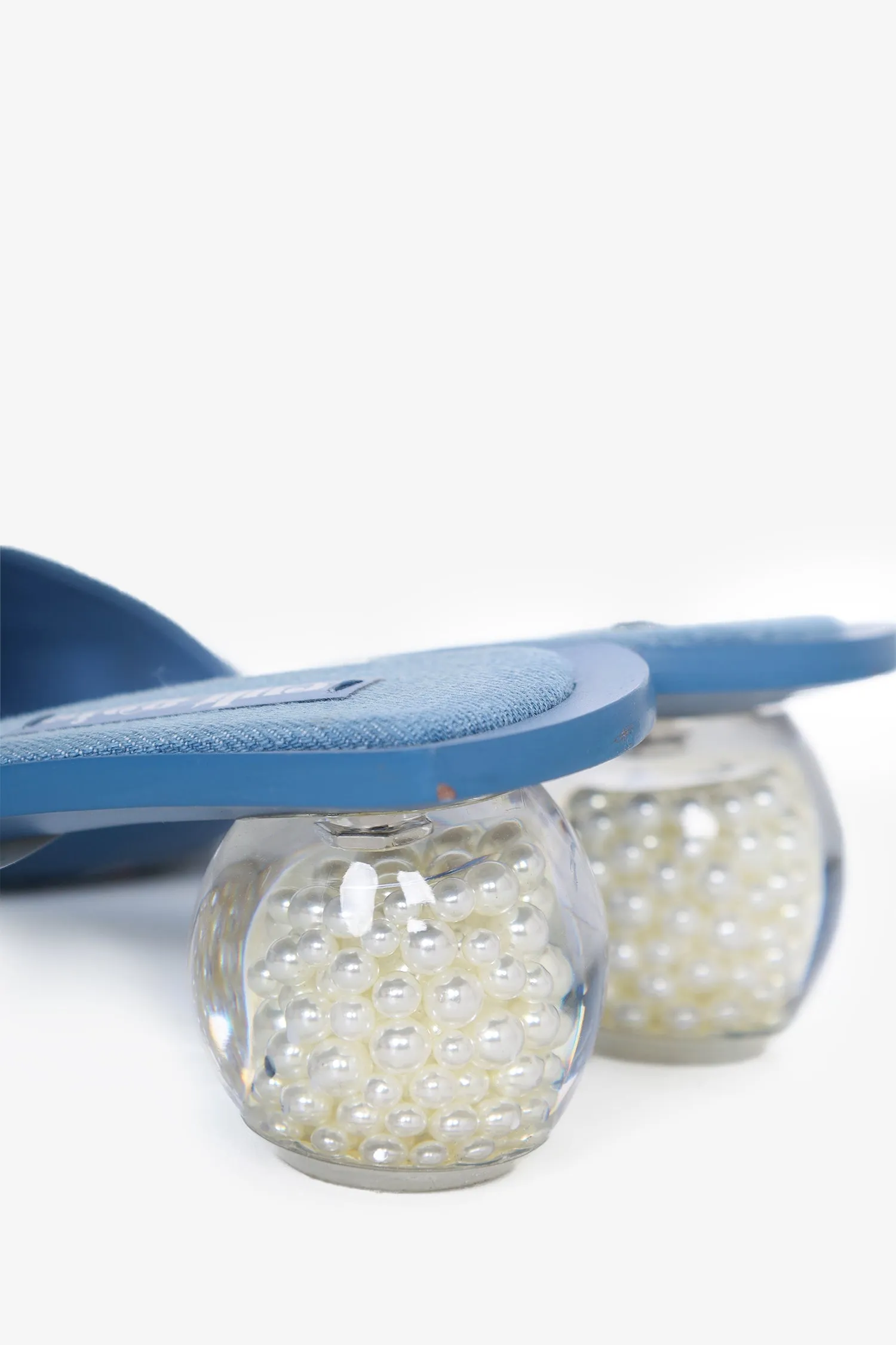 Cult Gaia Blue Denim Pearl Mule Heels Size 40
