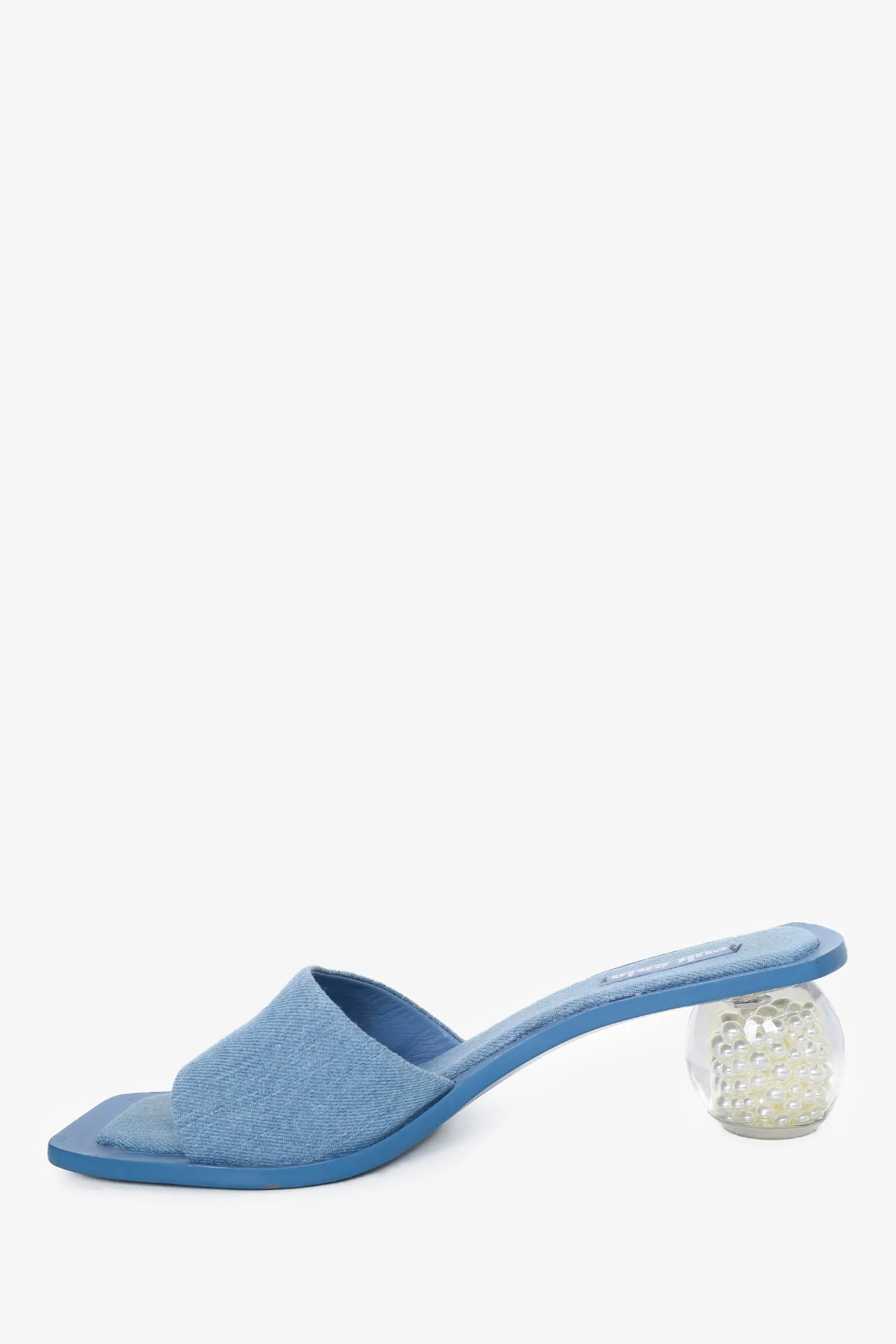 Cult Gaia Blue Denim Pearl Mule Heels Size 40