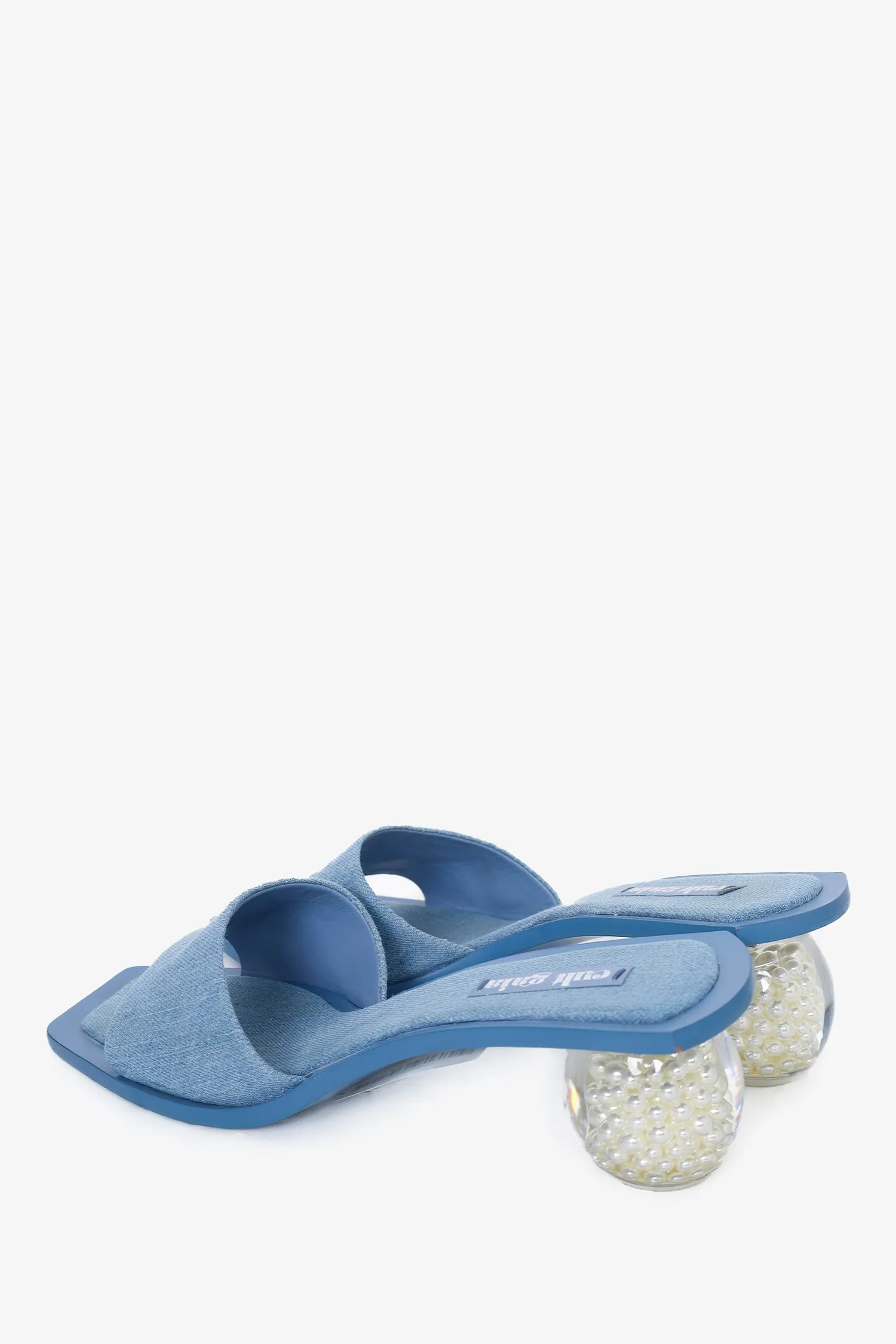 Cult Gaia Blue Denim Pearl Mule Heels Size 40
