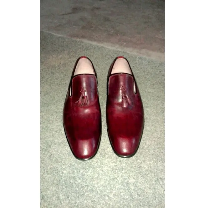 Handmade Men Burgundy Leather Shoe moccasin leather Shoes