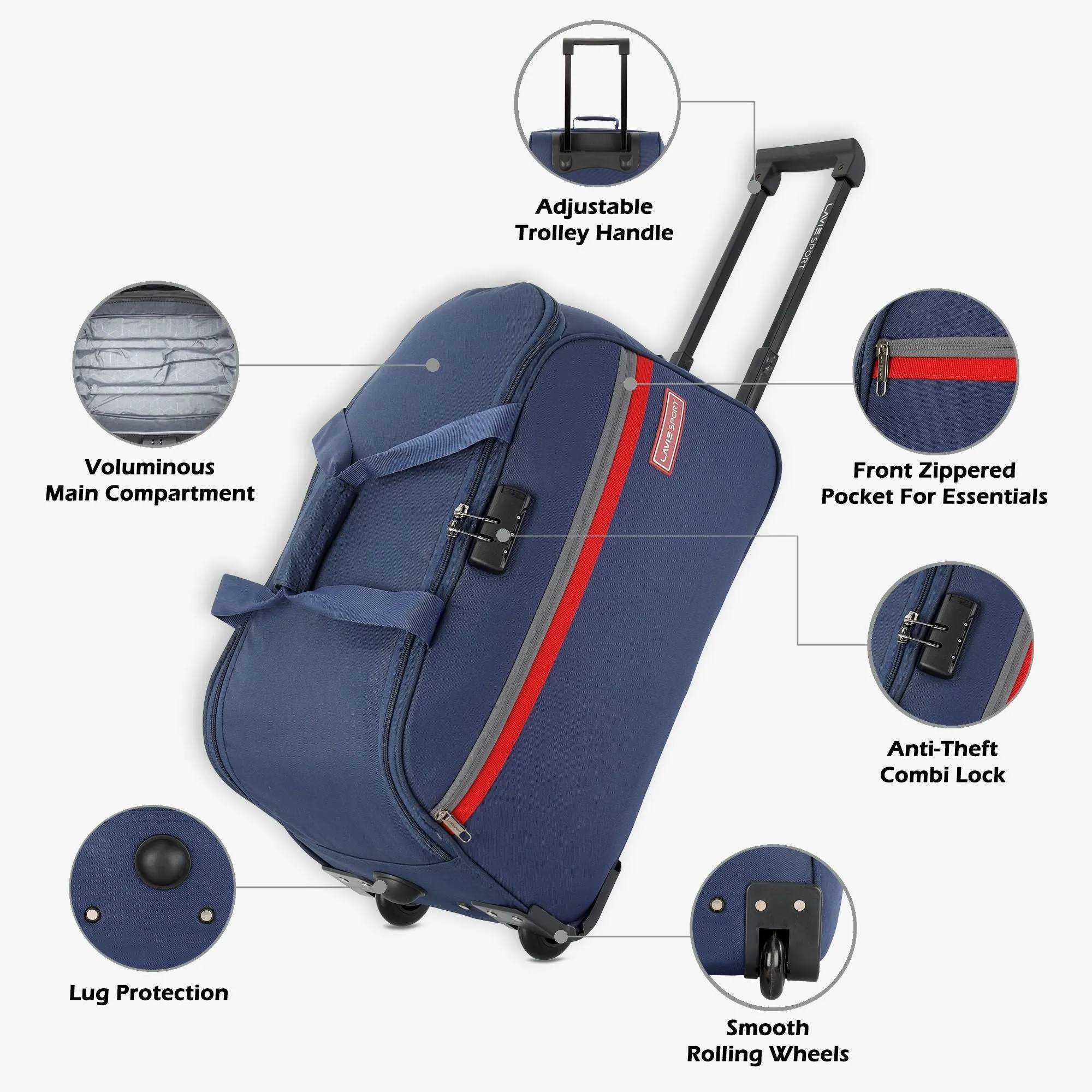 Lavie Sport Cabin Size 53 cms Victor Combi Anti-theft Wheel Duffle Bag Navy