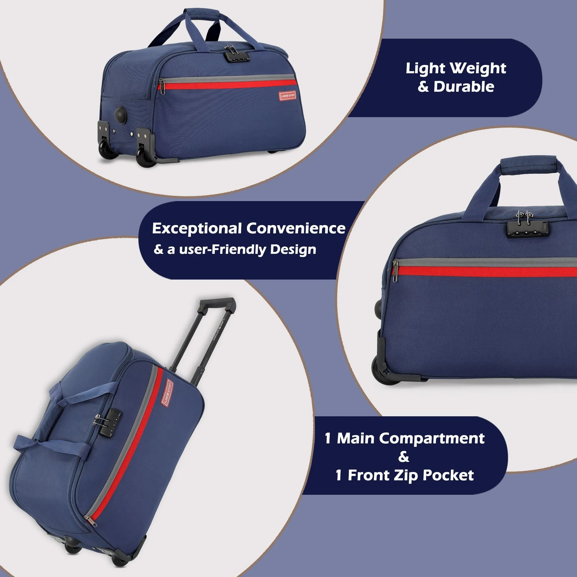 Lavie Sport Cabin Size 53 cms Victor Combi Anti-theft Wheel Duffle Bag Navy