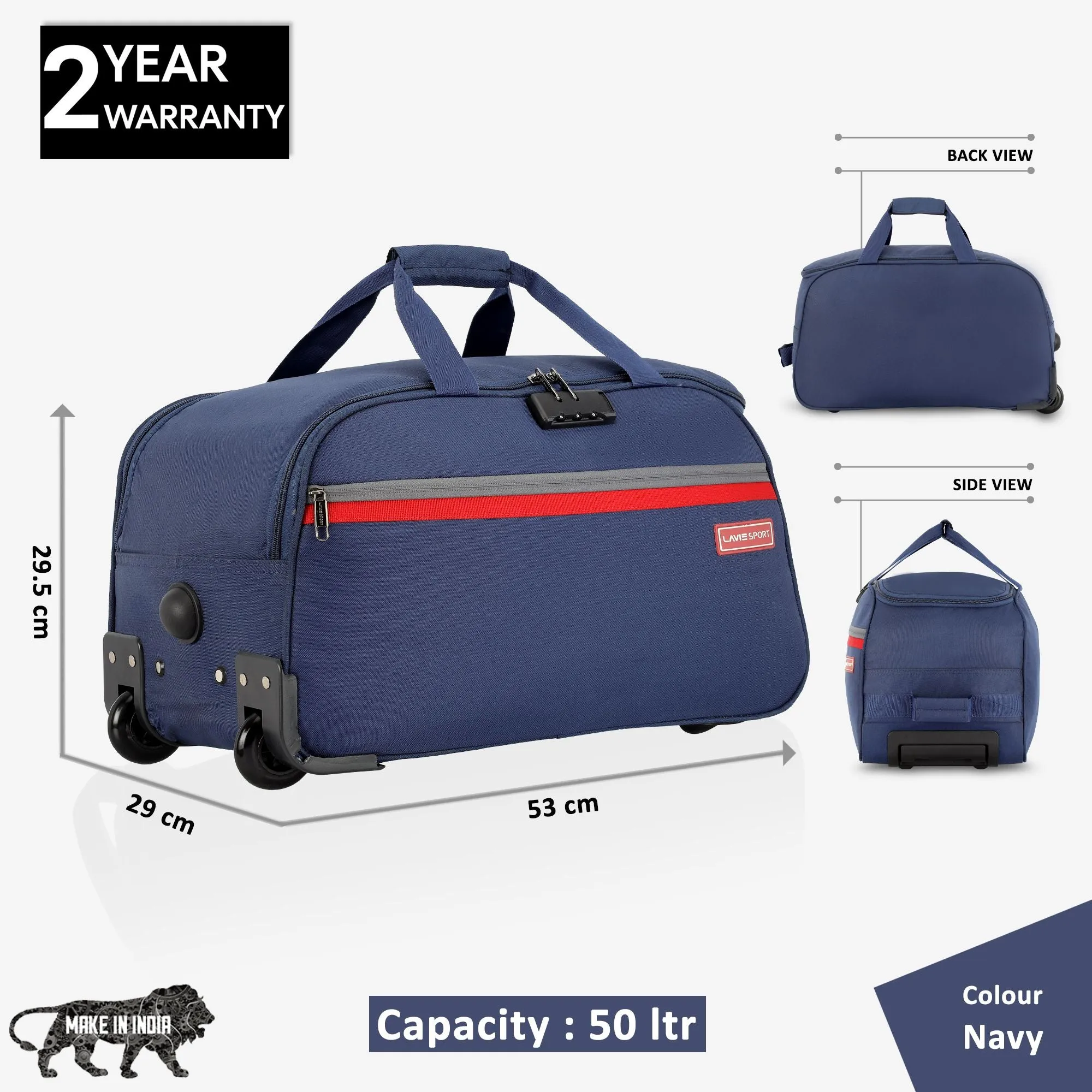 Lavie Sport Cabin Size 53 cms Victor Combi Anti-theft Wheel Duffle Bag Navy