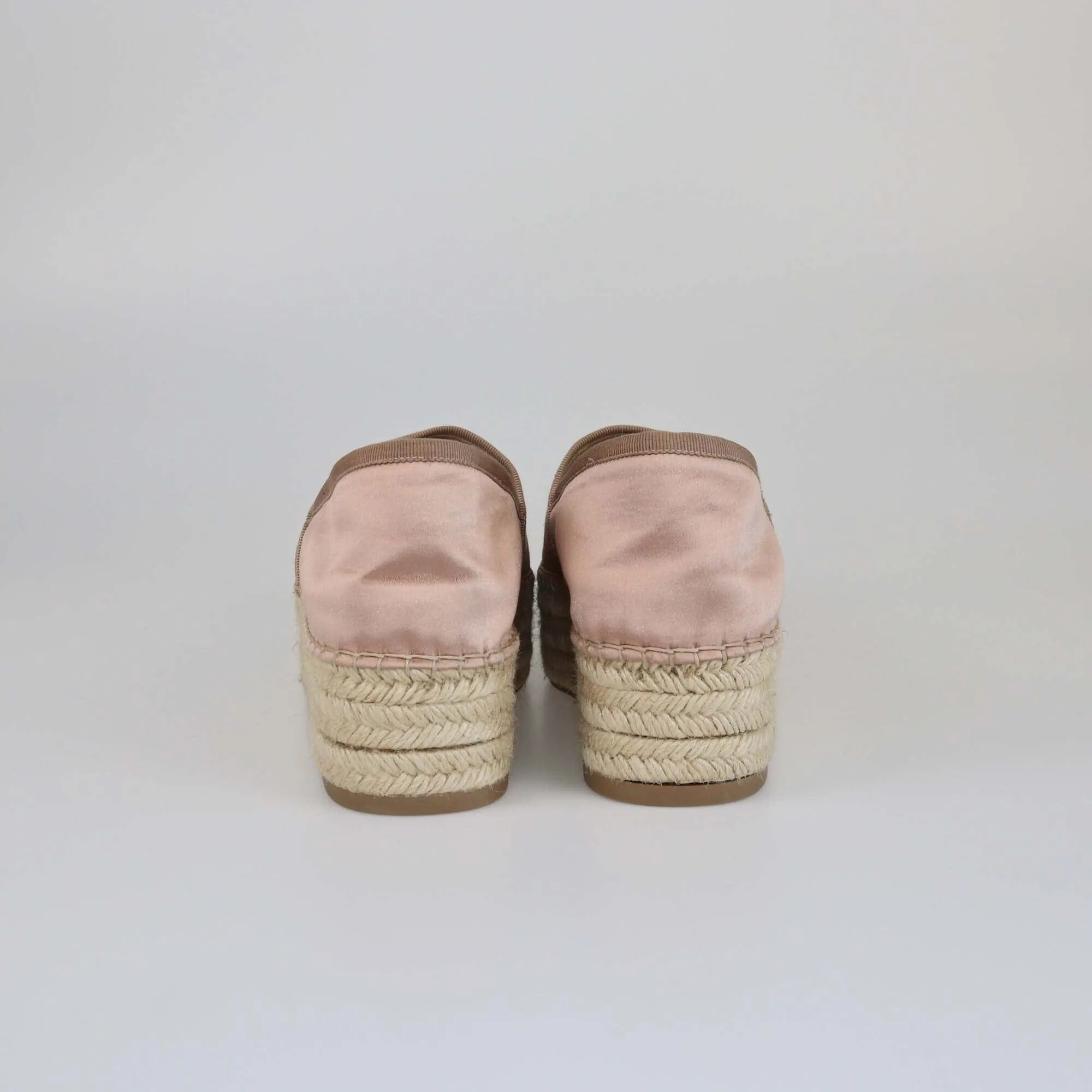 Miu Miu Beige Crystal Embellished Espadrille Platform Pumps