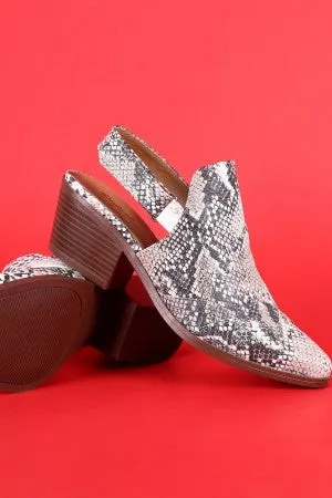 Qupid Snake Pointy Toe Slingback Chunky Heeled Mule