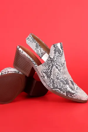 Qupid Snake Pointy Toe Slingback Chunky Heeled Mule