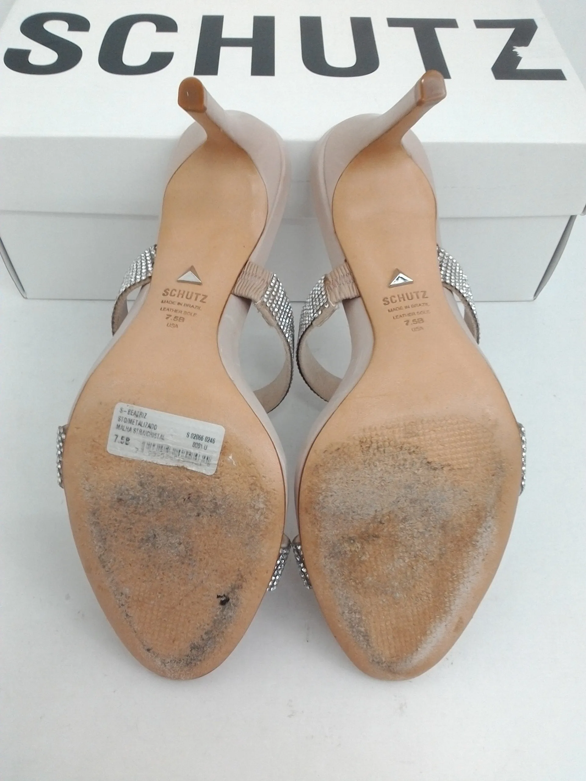 Schutz Women's Beatriz Mule Metallic Malha Crystal Size 7.5 B