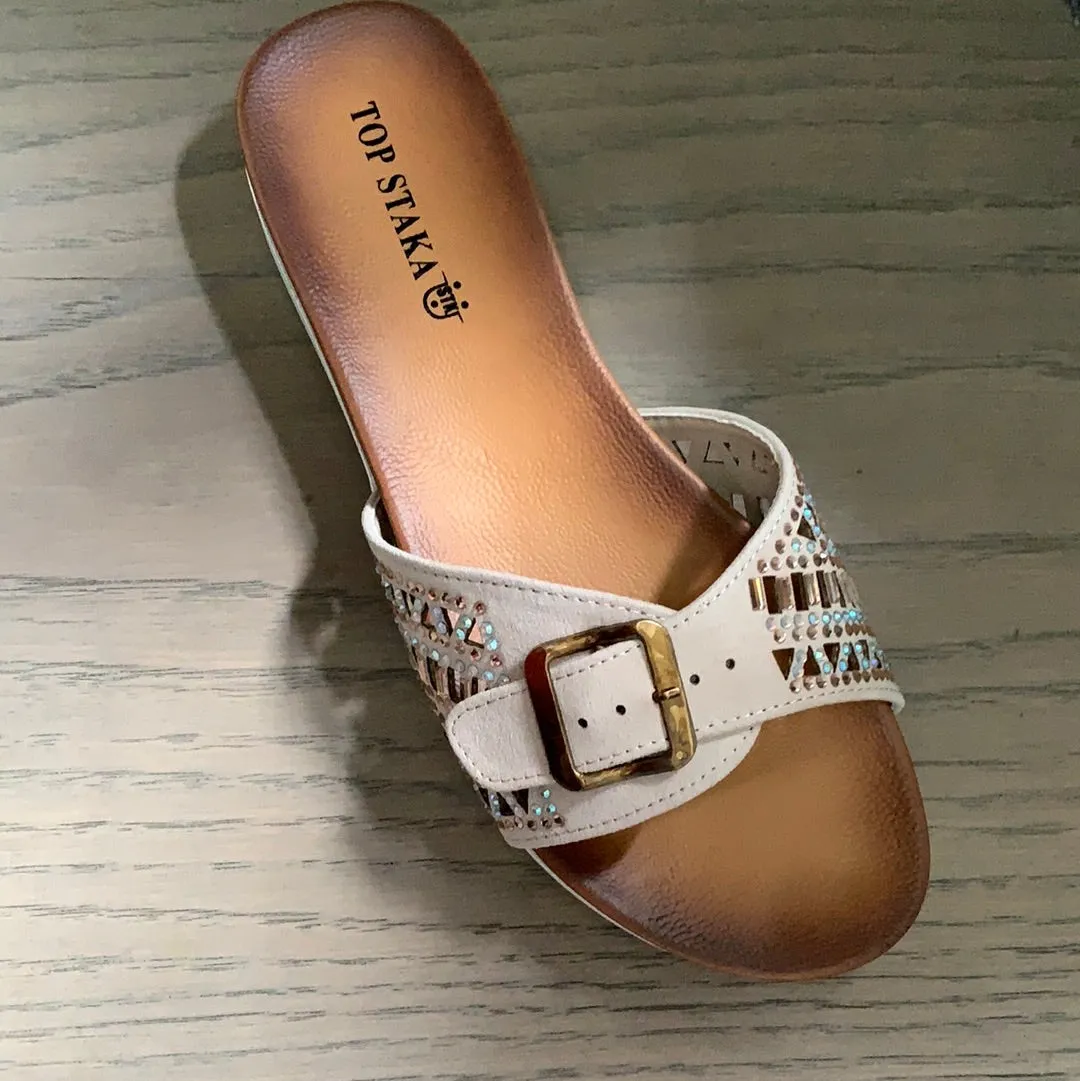 Top Staka Mule Buckle Sandal with Sparkle