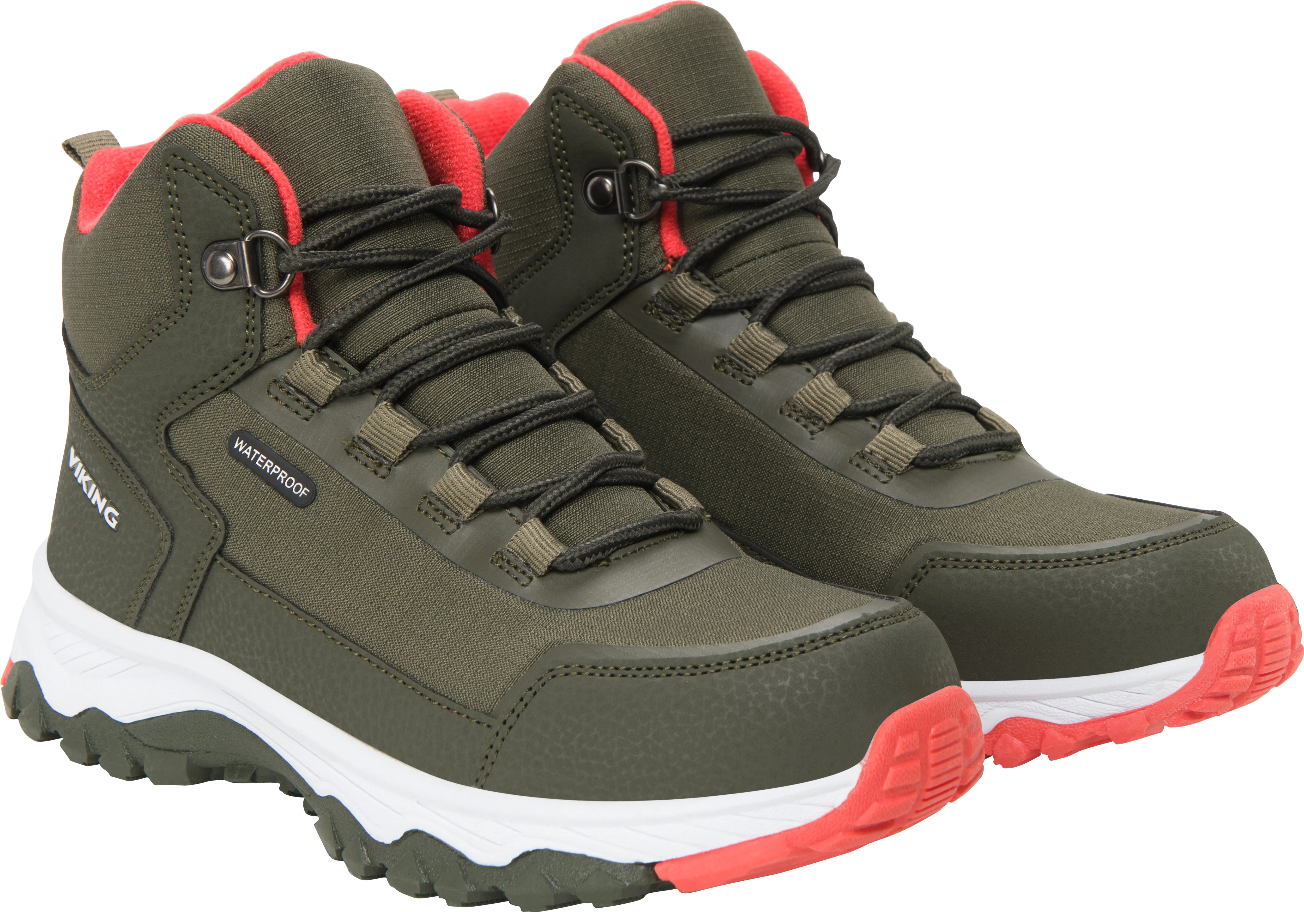 Viking Footwear Kids&#x27; Akkarvik Mid Waterproof Lace Hunting Green/Red | Buy Viking Footwear Kids&#x27; Akkarvik Mid Waterproof Lace Hunting Green/Red here | Outnorth